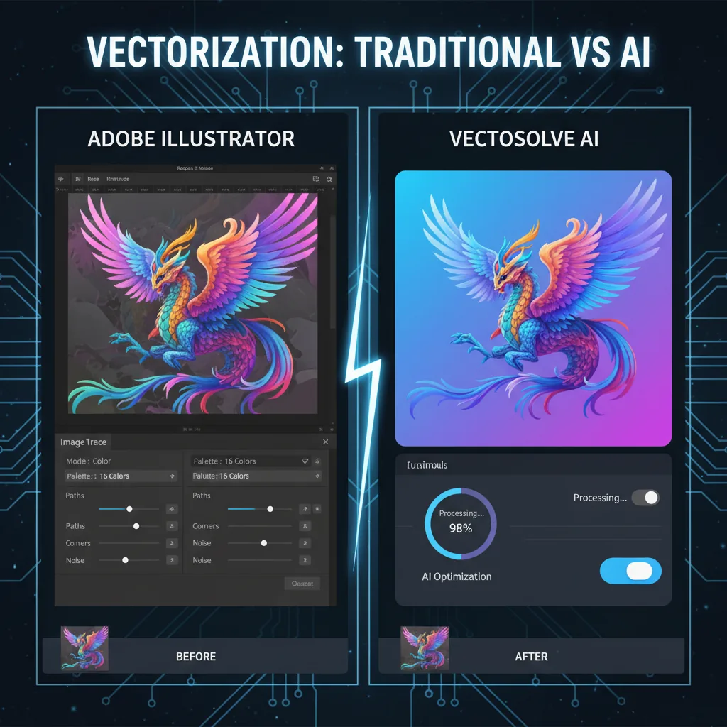 Adobe Illustrator Image Trace vs VectoSolve: Auto-Trace Comparison 2026