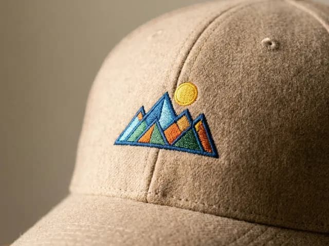 A beige cap with a small embroidered mountain logo