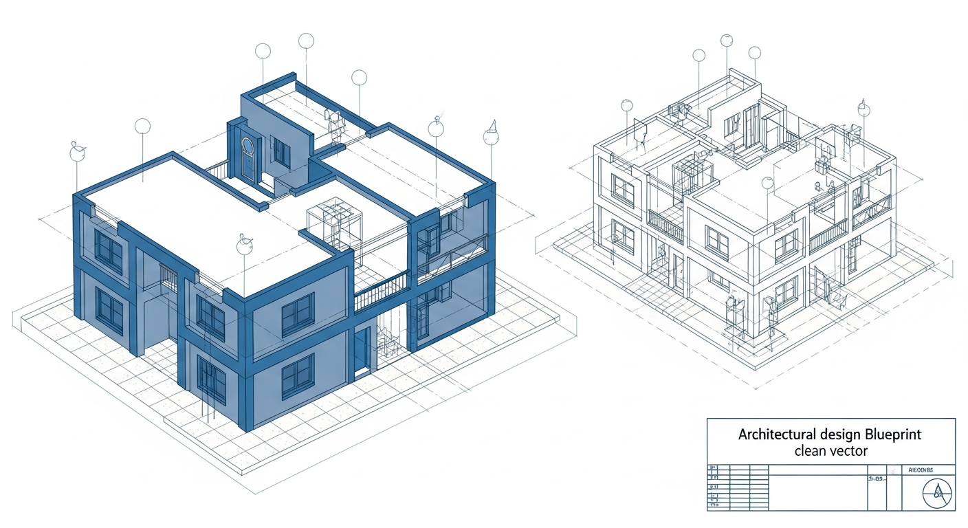 An architectural blueprint converted to clean vector format