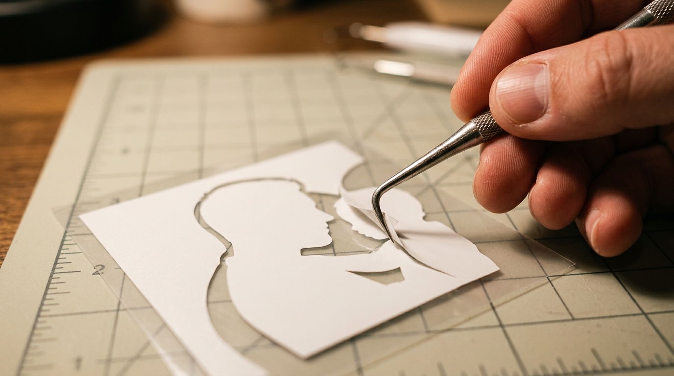 Weeding the cut silhouette from heat transfer vinyl