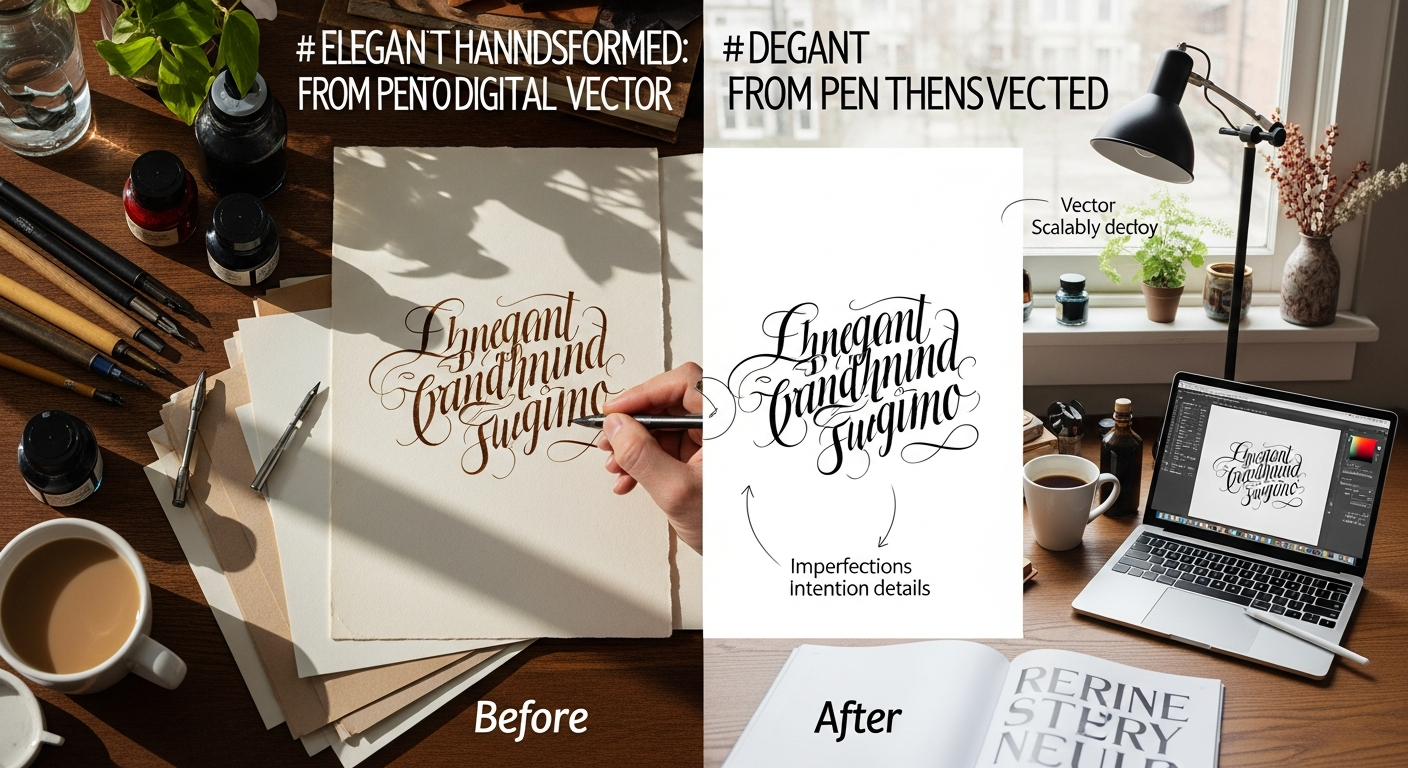 A calligraphy piece being scanned for vectorization