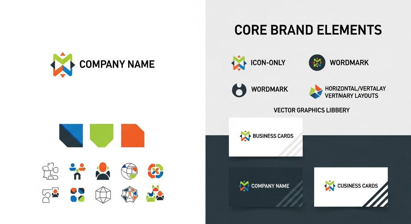 A startup brand identity system with cohesive vector elements